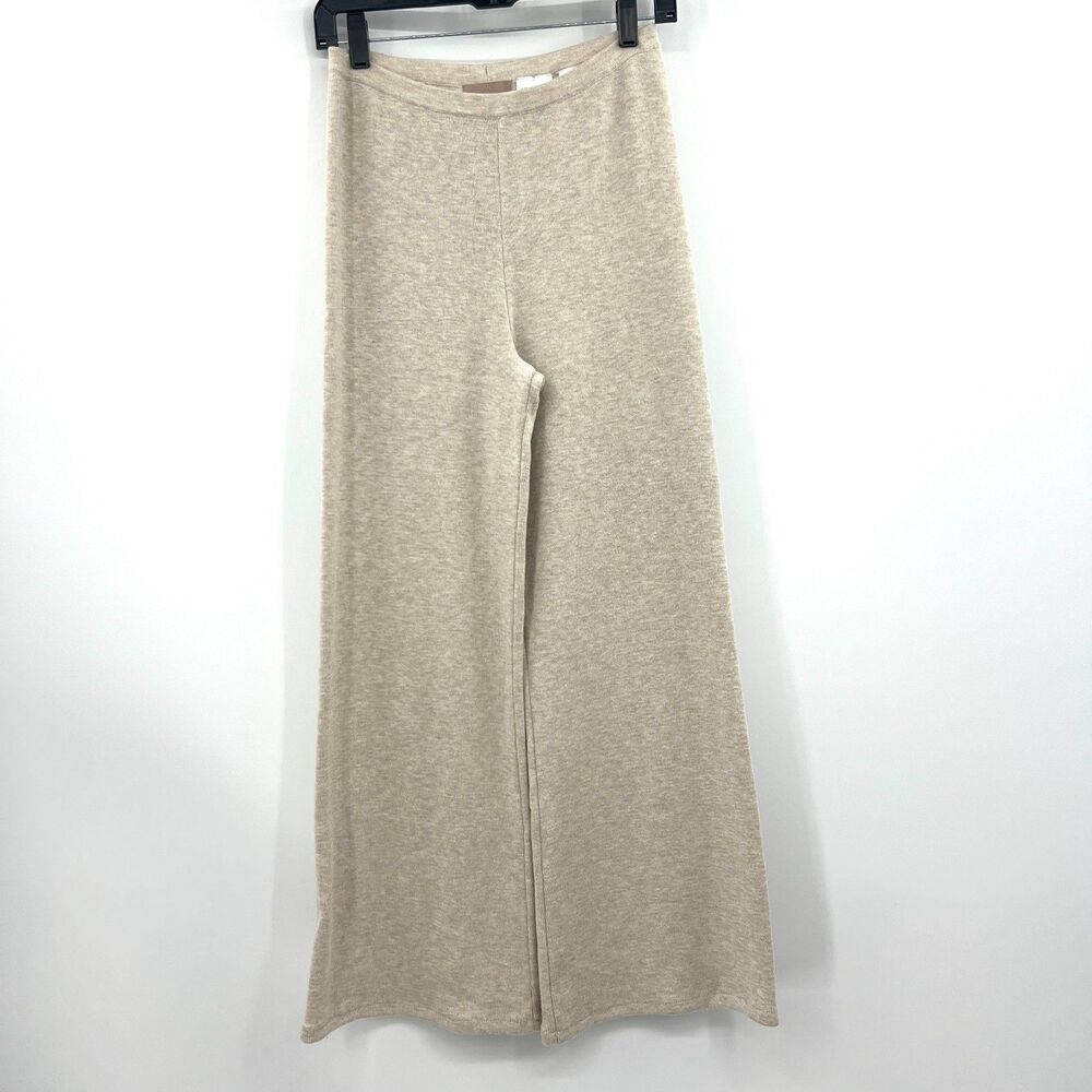 H&M Womens S Beige Knit Wide Leg Pants Pull-On High Rise Soft Wool Blend Lounge